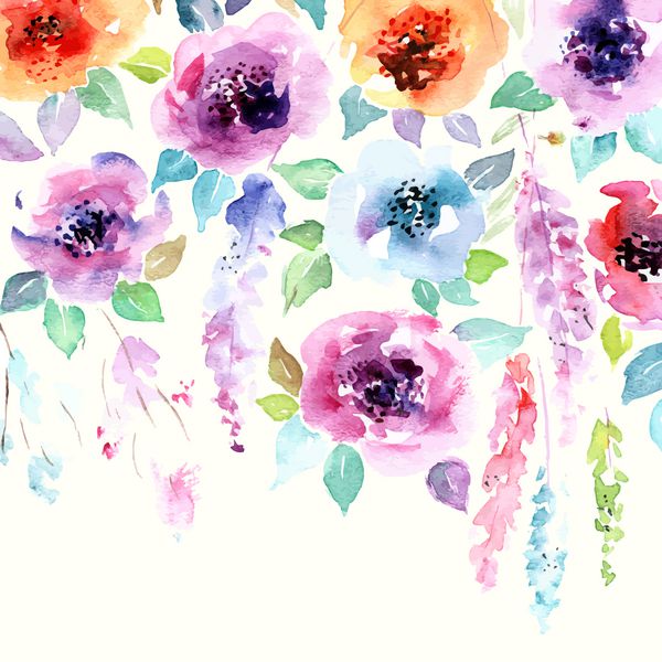 پس زمینه گل دسته گل آبرنگ کارت تولد قاب تزئینی گلدار