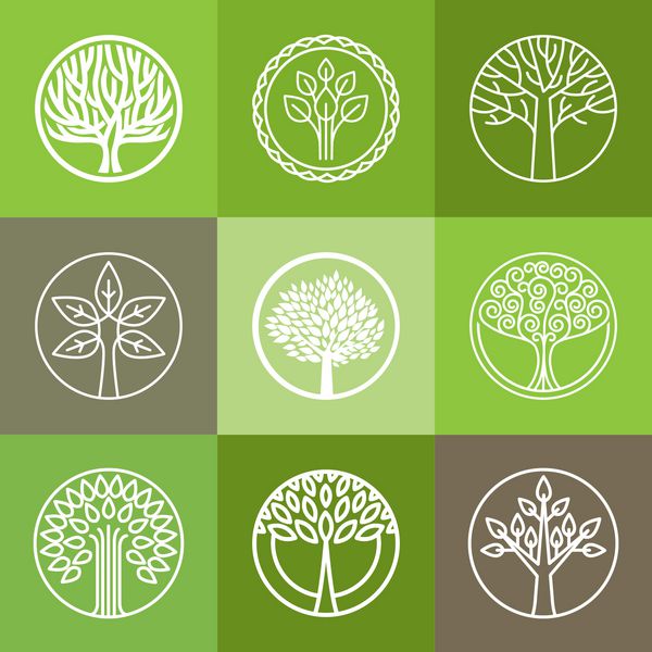 وکتور آرم درخت - مجموعه ای از عناصر طراحی ارگانیک انتزاعی - نشان دایره اکو و زیستی