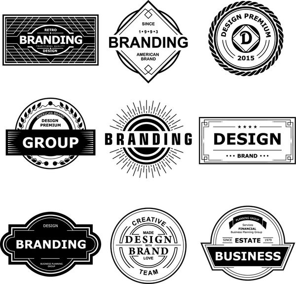 برچسب ها یا لوگوی قدیمی رترو وکتور عناصر طراحی علائم تجاری علامت های تجاری اشیاء