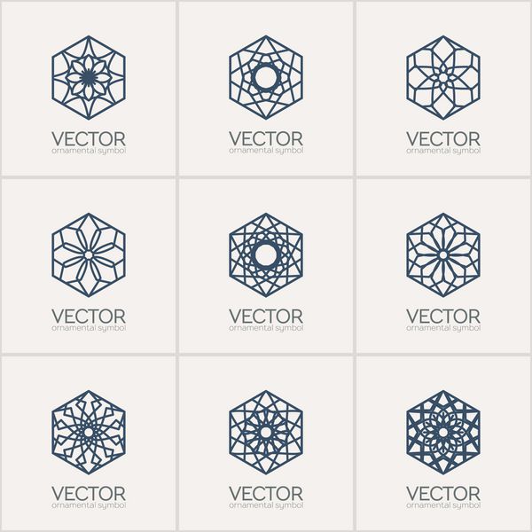 مجموعه قالب لوگوی زینتی نمادهای شش ضلعی برداری