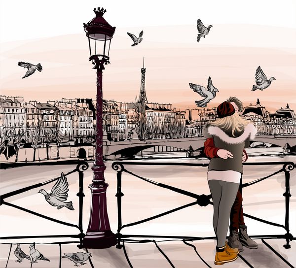 زوج جوان عاشق در pont des arts در پاریس - وکتور