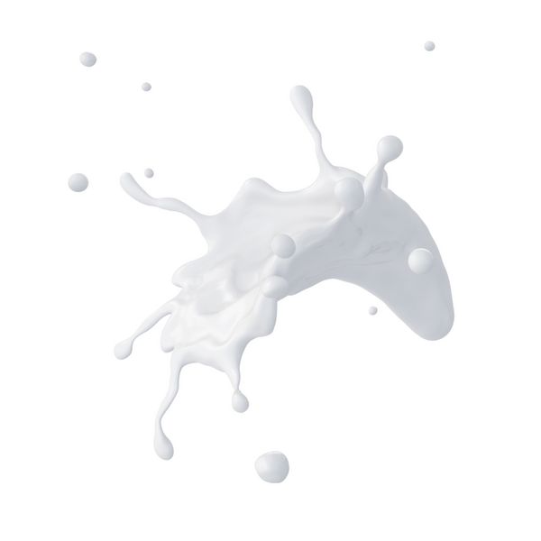 پاشیدن شیر مایع انتزاعی سه بعدی پاشیدن رنگ یا چسب جدا شده در زمینه سفید