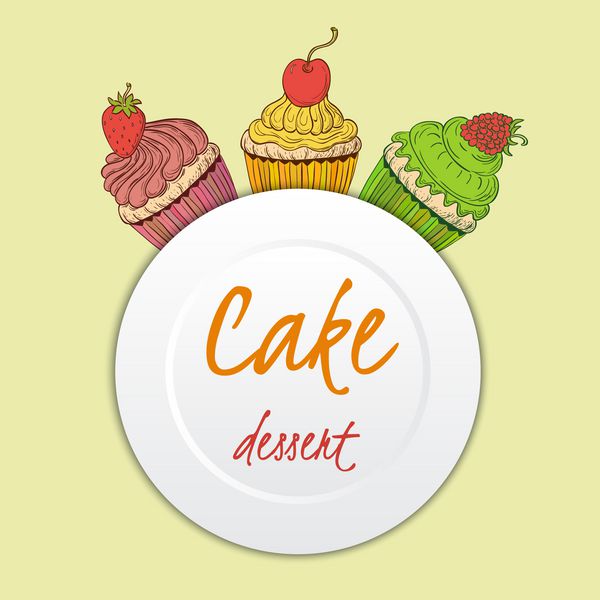 کاپ کیک های روشن و خوشمزه با توت فرنگی گیلاس تمشک الگوی وکتور منوی دسر