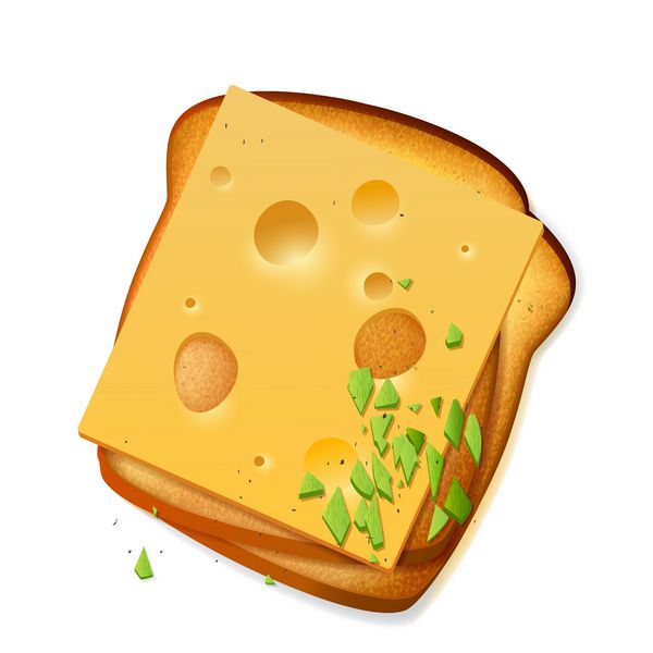 برش های نان برشته شده با پنیر چدار وکتور تصاویر منوی ساندویچ صبحانه نماد غذای واقعی