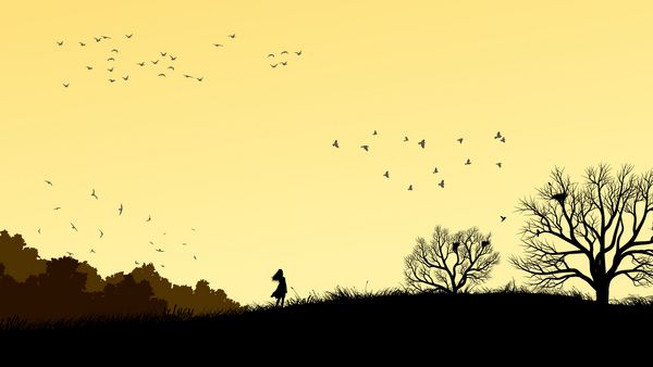 منظره تصویر افقی با شبح دختر تنها در مزرعه بادگیر