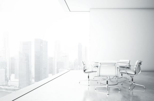اتاق جلسه سفید با نمای پانوراما