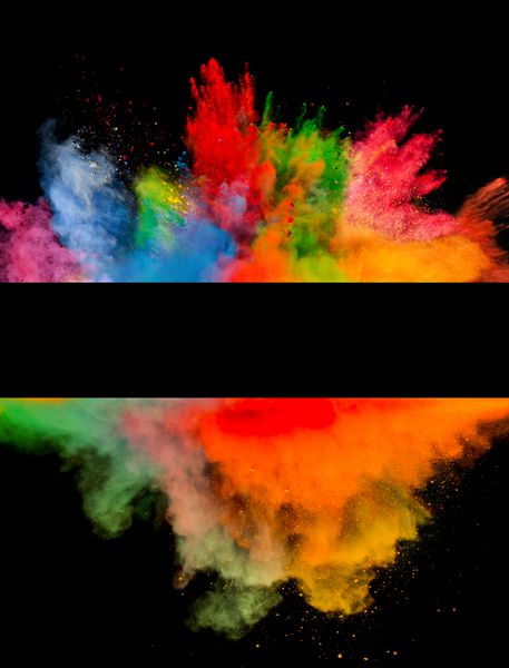 حرکت انجماد انفجار گرد و غبار رنگی جدا شده در پس زمینه سیاه