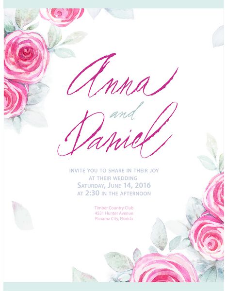 طراحی دعوت عروسی کارت پستال های عاشقانه وکتور پس زمینه آبرنگ با گل رز