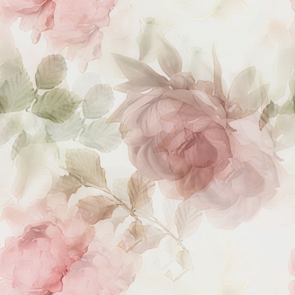 الگوی بدون درز گلدار تار آبرنگ هنری قدیمی با گل رز سفید و گل صد تومانی قرمز جدا شده در پس زمینه سفید اثر نوردهی دوگانه