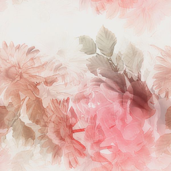 نقاشی تک رنگ هنری بدون درز گلدار کلاسیک تار با ژربراهای سفید و قرمز و گل رز جدا شده در پس زمینه سفید