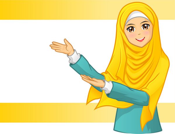 زن مسلمان با قیافه بالا با چادر زرد با تصویر وکتور بازوهای خوشامدگویی