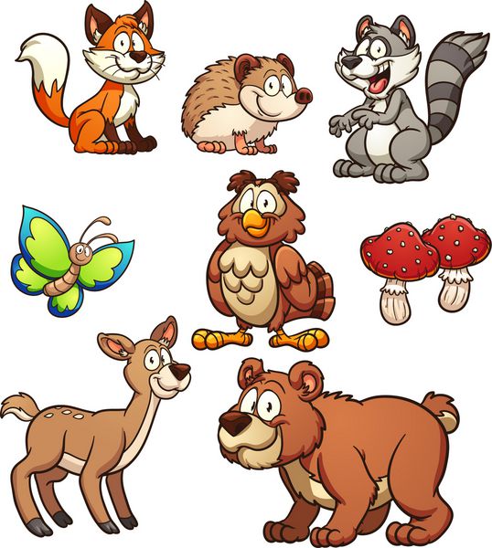 کارتونی حیوانات جنگل وکتور وکتور کلیپ آرت با شیب های ساده هر کدام در یک لایه جداگانه