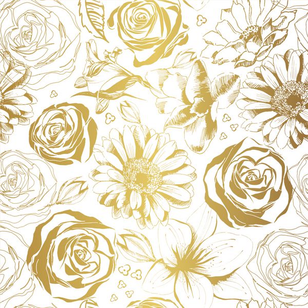 الگوی سفید ظریف با گل های طلایی وکتور