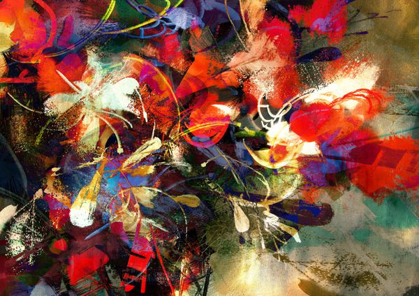 نقاشی دیجیتال گلهای رنگارنگ انتزاعی روشن تصویر