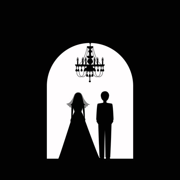 سیلوئت سیاه داماد و عروس مراسم عروسی در کلیسا