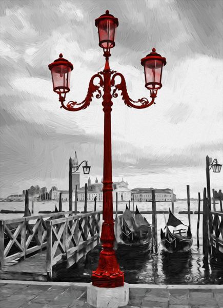 چراغ خیابانی ونیزی به سبک نقاشی رنگ روغن Venetianvenice Venezia ایتالیا اروپا