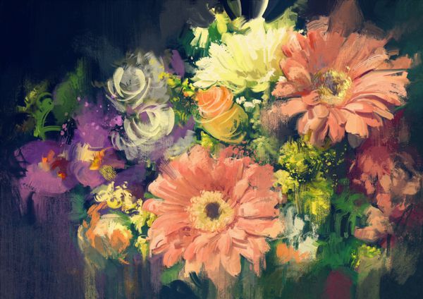 دسته گل به سبک نقاشی رنگ روغن تصویر