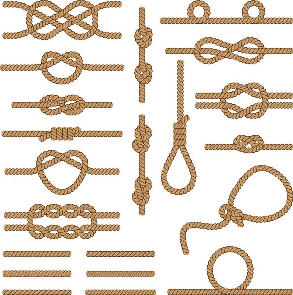 مجموعه طناب های قهوه ای در گره های مختلف و به اضافه شش طناب طرح دیگر