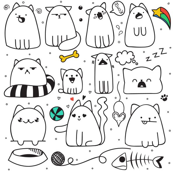 مجموعه 11 گربه ابله برچسب با احساسات مختلف دست ساز حیوانات خانگی خنده دار زیبا ماهی و موش حباب گفتار