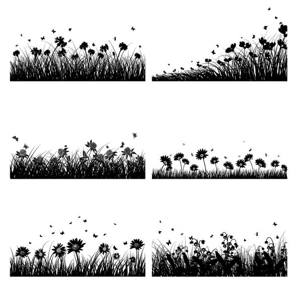 مجموعه ای از 6 پس زمینه چمنزار با گل و پروانه