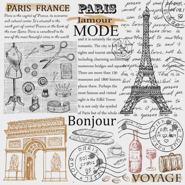 برج ایفل پاریس مجموعه ای از تصاویر کشیده شده با دست