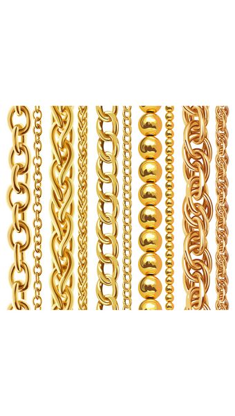 مجموعه ای از زنجیره های طلایی بردار واقعی وکتور از پیوندهای طلایی جدا شده در پس زمینه سفید