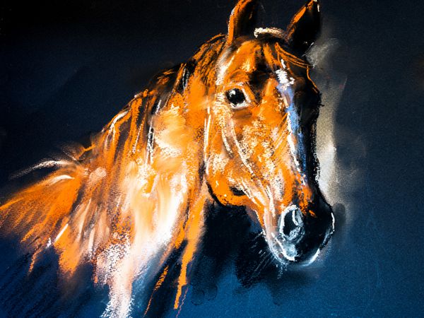 پرتره پاستلی اسب قهوه ای روی مقوا هنر مدرن
