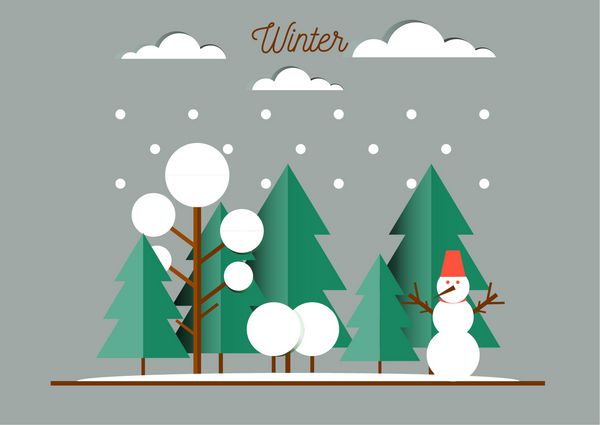 طبیعت منظره زمستانی با درختان کریسمس آدم برفی رانش برف کارت سال نو مبارک
