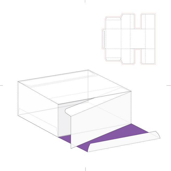 جعبه مربع با فلپ های دوتایی و قالب خط قالب