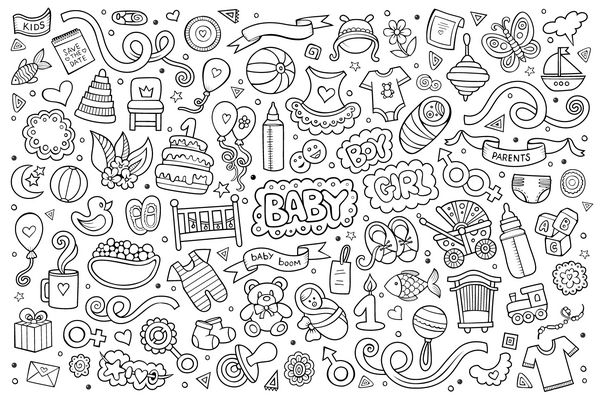 مجموعه کارتونی ابله وکتور طرح دار از اشیاء و نمادها روی تم کودک