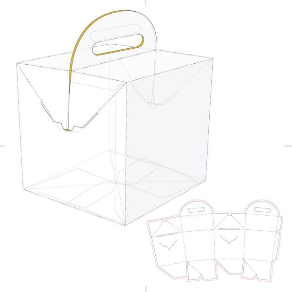 جعبه فست فود مربعی مخروطی با دسته و قالب خط قالب