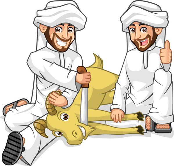 شخصیت کارتونی مردان مسلمان با کیفیت بالا که بز را قربانی می کنند در وکتور جشن