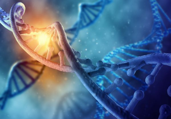 مفهوم بیوشیمی با مولکول DNA در پس زمینه آبی