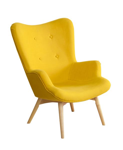 صندلی مدرن زرد جدا شده در پس زمینه سفید