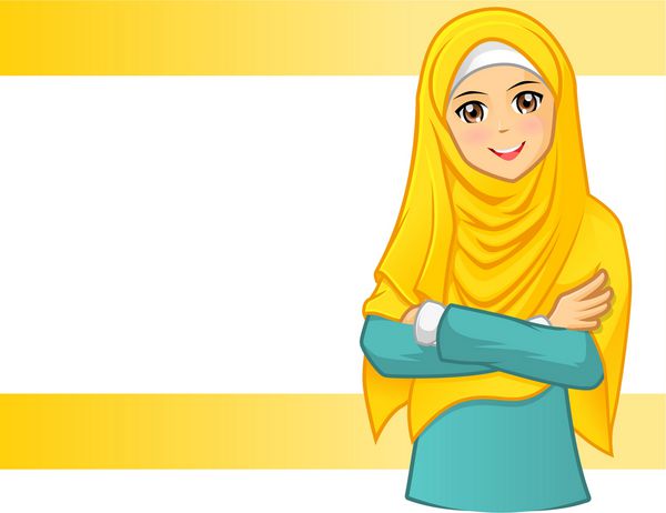 زن مسلمان با کیفیت بالا با چادر زرد با تصویر وکتور بازوهای تا شده