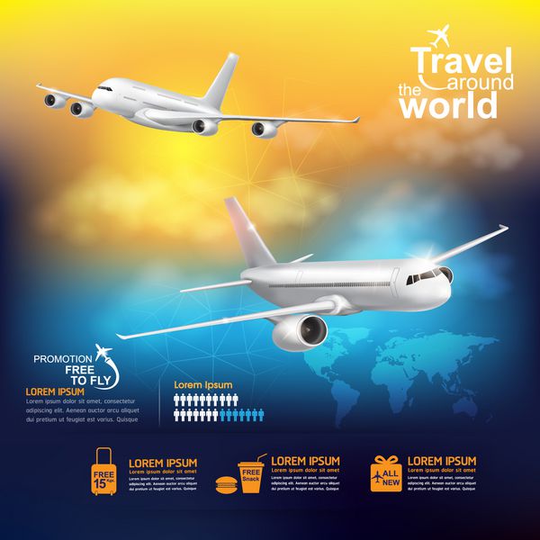 سفر مفهومی وکتور هواپیمایی به سراسر جهان