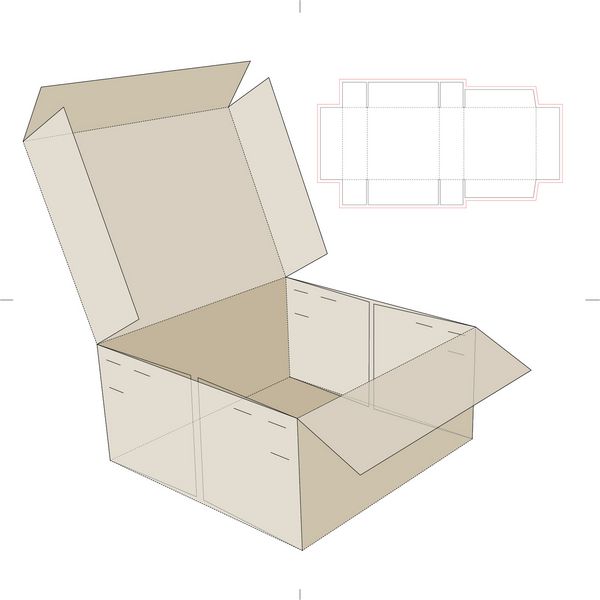 جعبه مربع باز خالی با الگوی خط قالب
