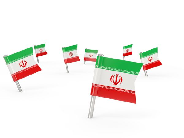 پین های مربعی با پرچم ایران جدا شده روی سفید