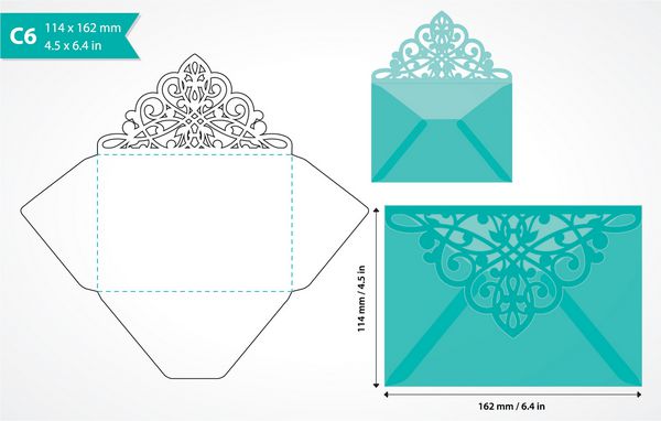 وکتور قالب پاکت برش قالب سایز c6 ممکن است برای برش لیزری استفاده شود پاکت دعوت عروسی تا شده پاکت بریده برای کارت تعطیلات طرح پاکت نامه