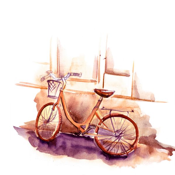 دوچرخه نارنجی آبرنگ تصویر