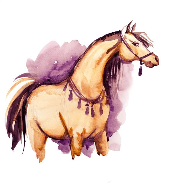 پرتره آبرنگ اسب قهوه ای تصویر