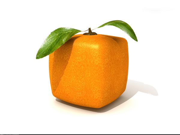رندر سه بعدی یک میوه پرتقال مکعبی