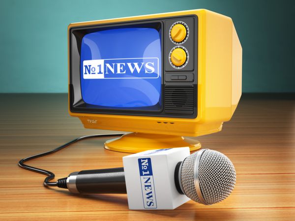 مفهوم اخبار یا گزارش تلویزیونی میکروفون و تلویزیون 3 بعدی