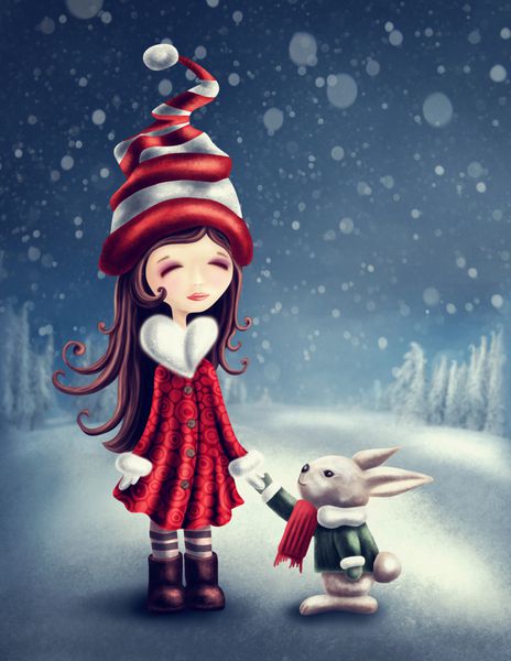 تصویر با دختر پری زمستانی با خرگوش