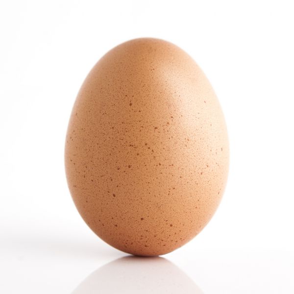 تخم مرغ قهوه ای تک جدا شده روی سفید
