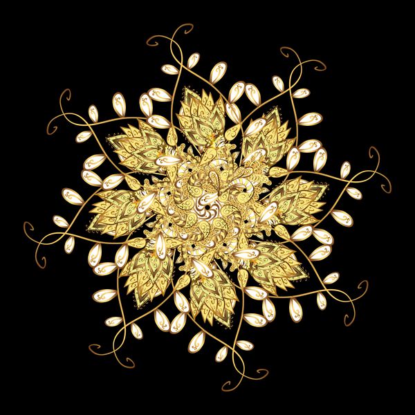 الگوی وکتور شرقی با عناصر عربی و گل زینت طلایی انتزاعی