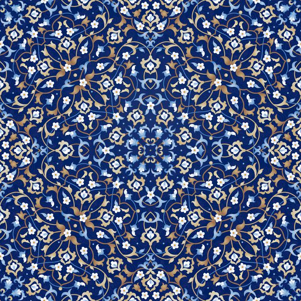 وکتور الگوی بدون درز با تزئینات گلدار روشن عنصر طراحی وینتیج در سبک شرقی زینتی سعی میکنم تزئینات گلدار تزئین شده برای کاغذ دیواری دکوراسیون سنتی عربی در زمینه آبی