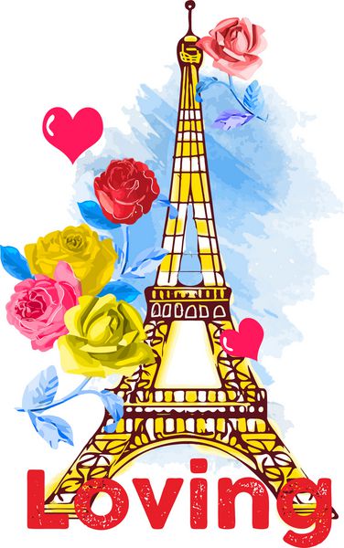 طرح گرافیکی قلب و گل پاریس - برای تی شرت مد چاپ - به صورت وکتور