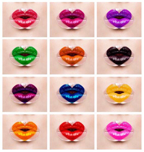 قلب رنگارنگ لب عشق جشن میکاپ مجموعه رنگارنگ بوسه های مختلف رژ لب طراحی آرایش هنری روز