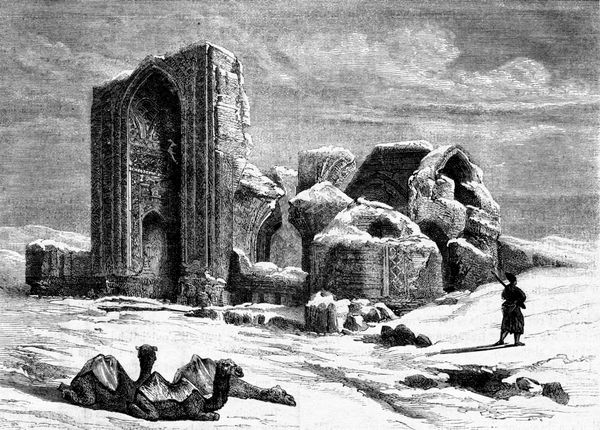 1872 نمایشگاه نقاشی مسجد آبی در تبریز توسط ژول لورن تصویر حکاکی قدیمی Magasin Pittoresque 1873